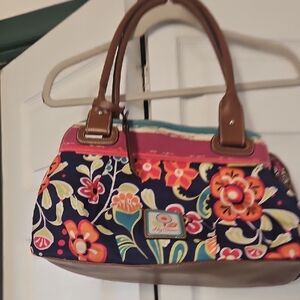 Lily Bloom Navy Floral Shoulder Bag  with Pink and Orange Accents